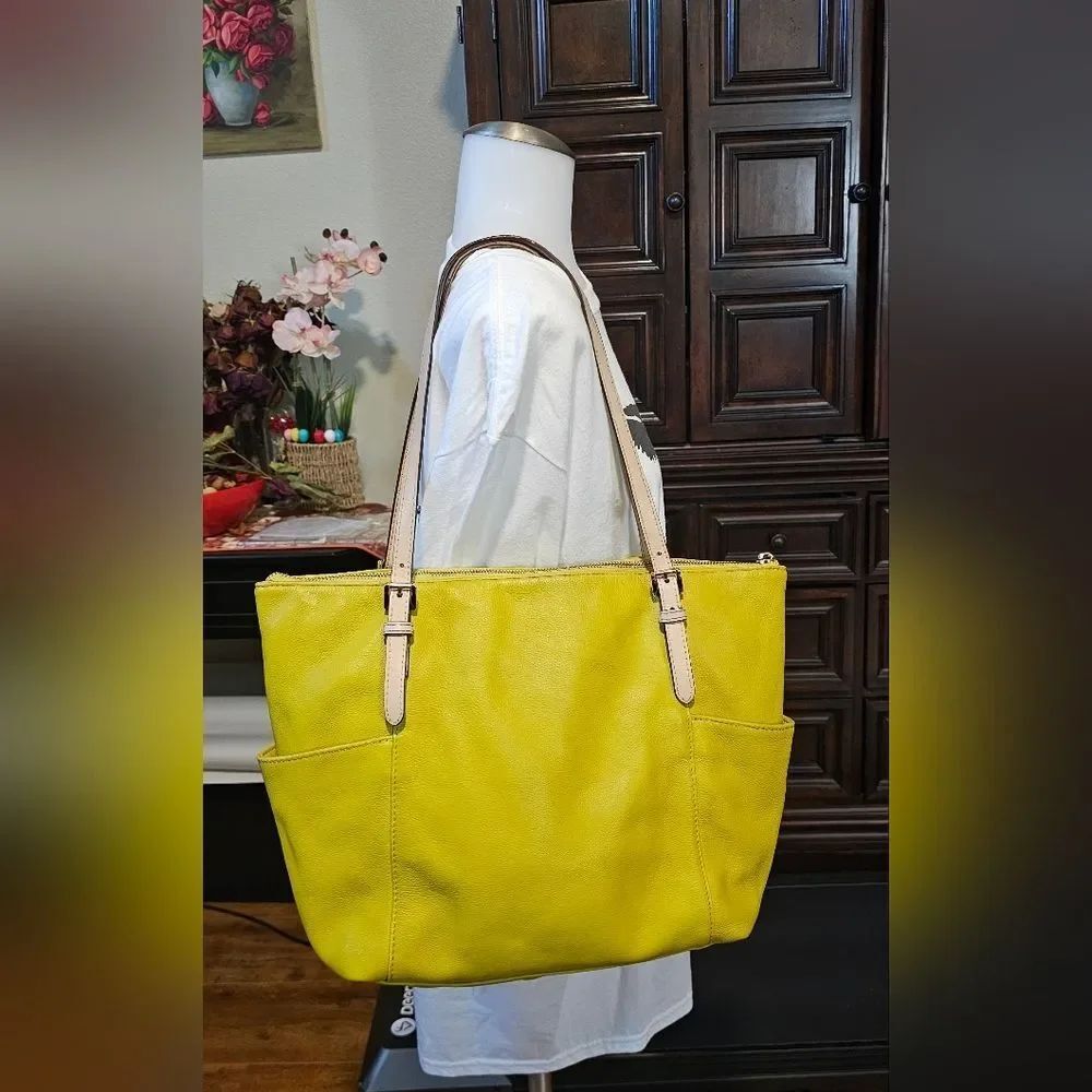 Michael Kors Leather Tote with Beige Contrast Straps